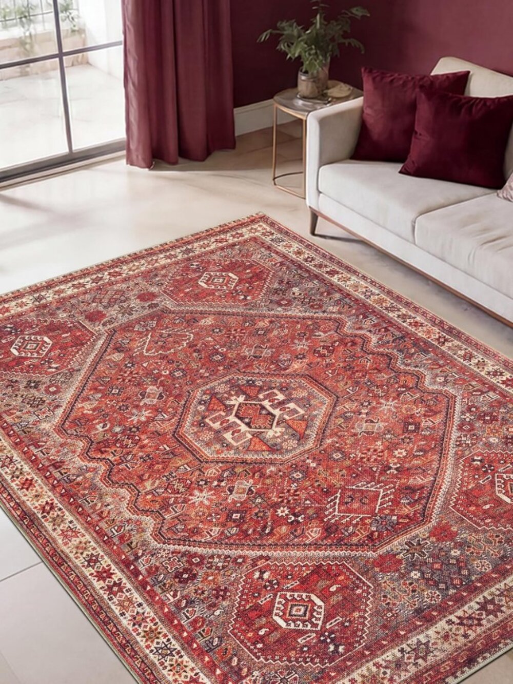 Vintage Washable Area Rug, Non-Slip Low Pile, 4x6
